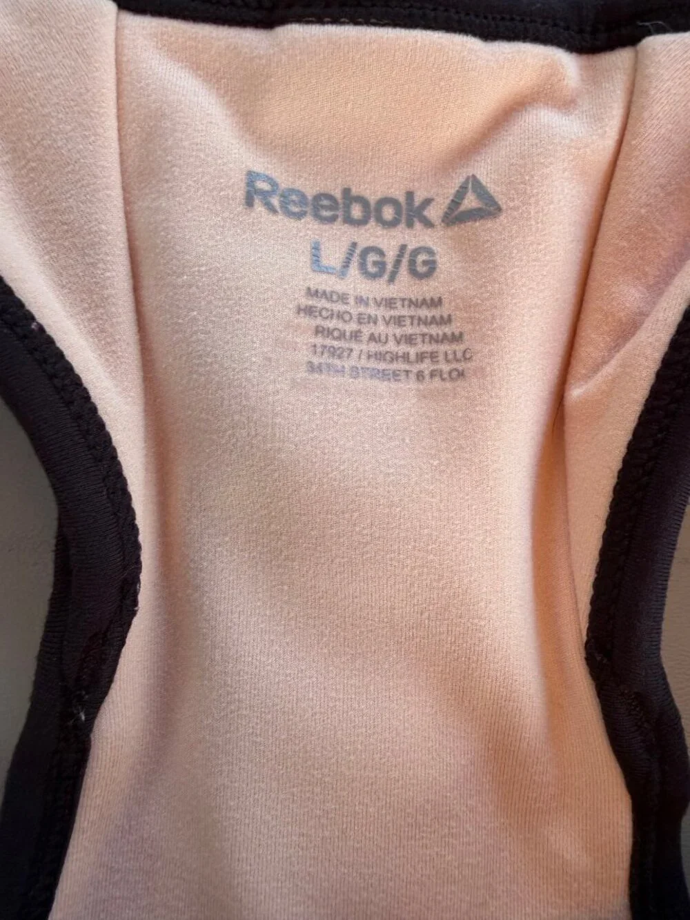 Women's Reebok Large Peach Sports Bra Racerback Dress